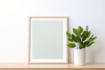 Fototapeta na wymiar green leaves bouquet and blank photo frame