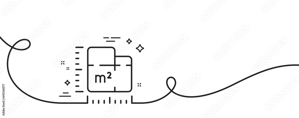 Poster floor plan line icon. continuous one line with curl. room dimension sign. house area measurement sym
