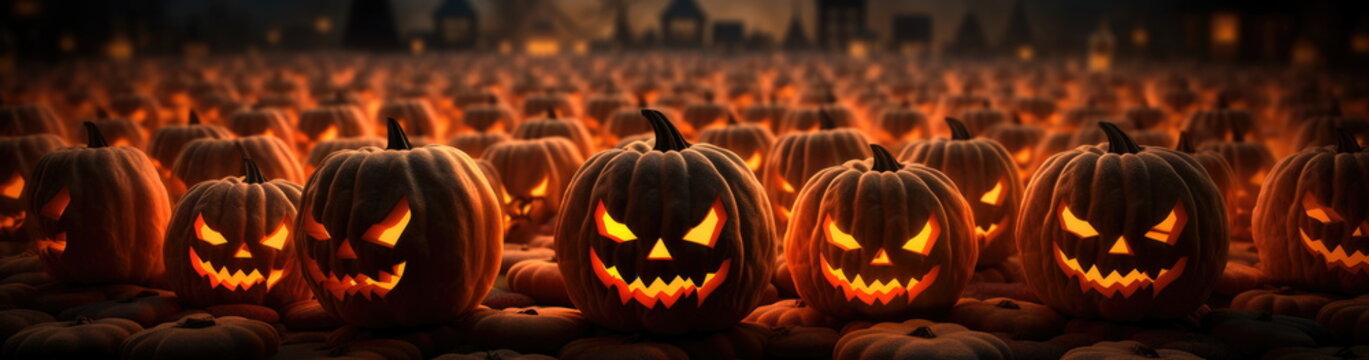 Halloween pumpkin, jack o lantern wide image.