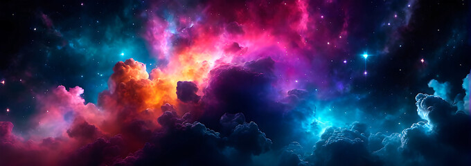 Abstract colorful space background in banner format - obrazy, fototapety, plakaty