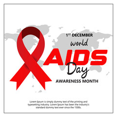 World AIDS Day December 1st. Banner with red ribbon and text World Aids Day vector.