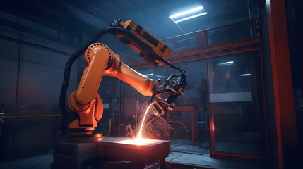 Futuristic Robot working in a factory - Generative AI