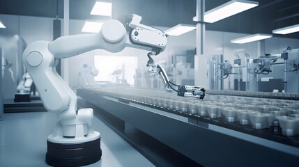 Futuristic Robot working in a factory - Generative AI