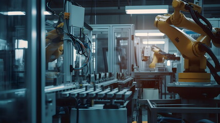 Futuristic Robot working in a factory - Generative AI