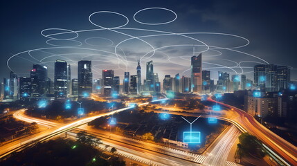 Cityscape with connected infrastructure - Generative AI