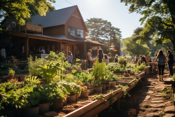 Fototapeta na wymiar Volunteers Building A Community Garden, Generative AI 