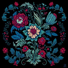 Schilderijen op glas traditional Mexican embroidery pattern featuring intricate and delicate floral motifs © BAPJANIT