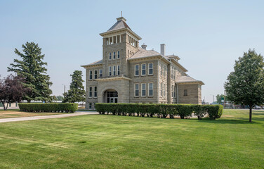 Historic stone Teton County Courthouse in Choteau, Montana, USA
