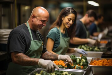 Fototapeta na wymiar Volunteers Preparing And Serving Meals, Generative AI