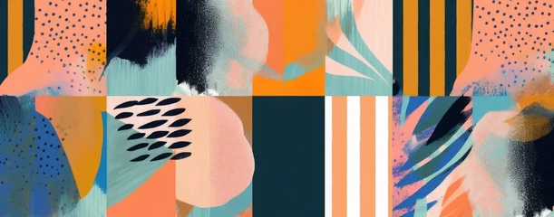 Plaid mouton avec photo Style bohème Hand drawn abstract trendy geometric print. Colorful modern collage pattern, Generative AI