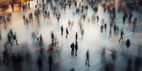 Above view of people walking in motion blur