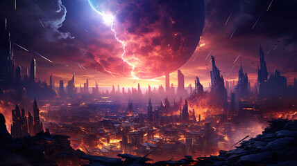 The moment the city was hit by a nuclear bomb, digital painting. Generative Ai