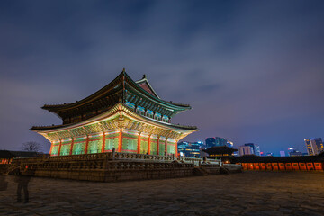 Fototapeta na wymiar Gyeongbokgung Palace at night is beautiful, Seoul, South Korea.