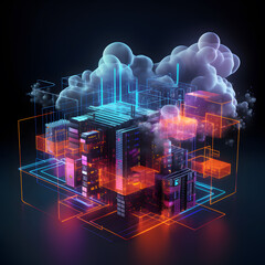 Cloud data storage, database, cloud computing concept.