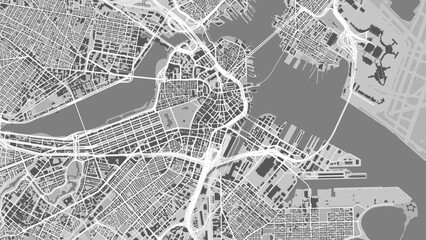 Map of Boston city, United States. Urban black and white poster. Road map with metropolitan city area view.