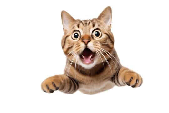 Portrait of a Jumping Surprised Cat Closeup. Cute Cat Expression. Generative Ai.
