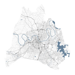 Nashville map, American city. Municipal administrative area map with rivers and roads, parks and railways.