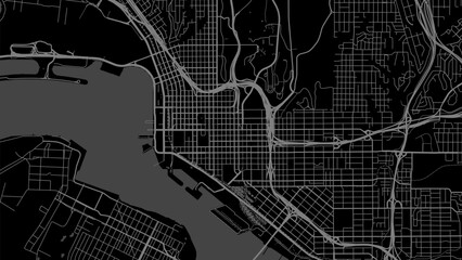 Background San Diego map, United States, black city poster. Vector map with roads and water. Widescreen proportion, flat design roadmap.