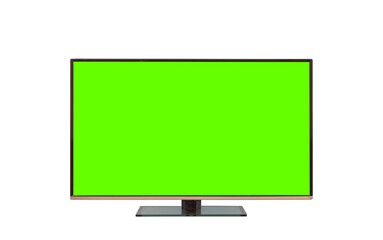 4K modern flat screen lcd TV or oled, green screen blank HD monitor mockup with clipping path isolated on white background.