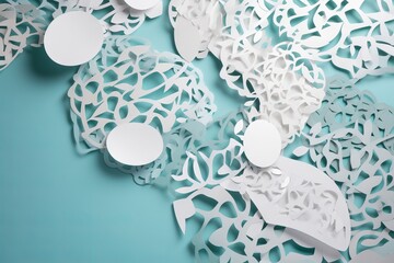 Colorful paper cutouts on a vibrant blue background