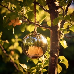 Golden mirror apple on tree
