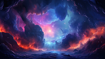 Fototapeta premium Horizontal space background with realistic nebula. Generative Ai