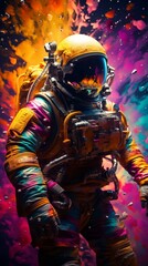 Fototapeta premium A man in a space suit against a vibrant backdrop