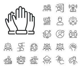 Election voting sign. Specialist, doctor and job competition outline icons. Vote hands line icon. Volunteers or referendum symbol. Vote line sign. Avatar placeholder, spy headshot icon. Vector