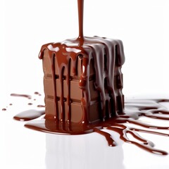 Melting chocolate bar white background 