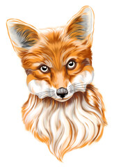 Digital drawing of a temperamental fox wildlife face, transparent background