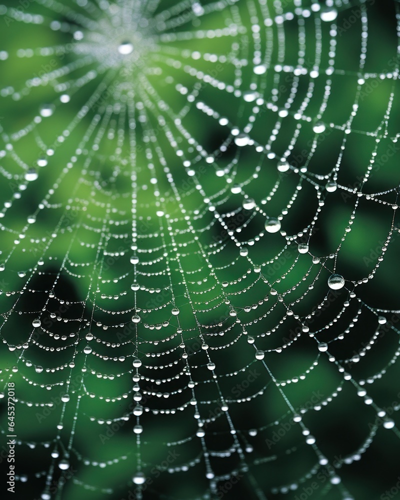 Poster cobwebs against the background of a green forest.