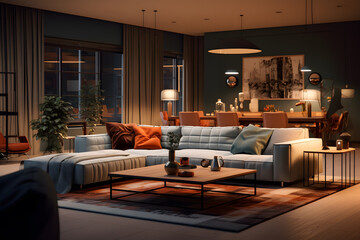 modern living room at night