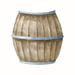 watercolor wood barrel illustration, cute childish isoleted clipart