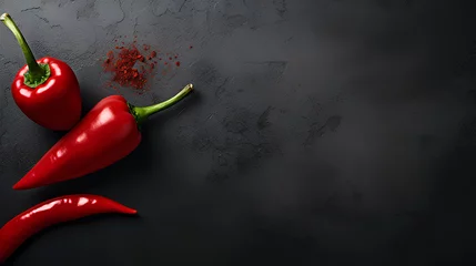 Foto op Plexiglas fresh chili pepper on black background. © EvhKorn