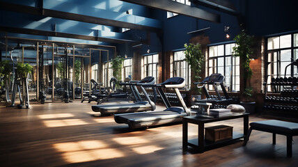 Fototapeta na wymiar empty gym interior with training equipment