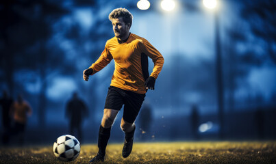 Determined Striker: A Goalbound Shot in a Thrilling Soccer Match