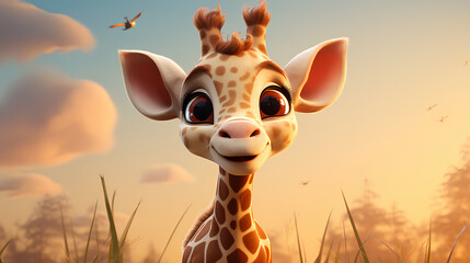 illustration of cute giraffe cartoon