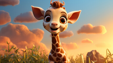 cute giraffe cartoon character in summer