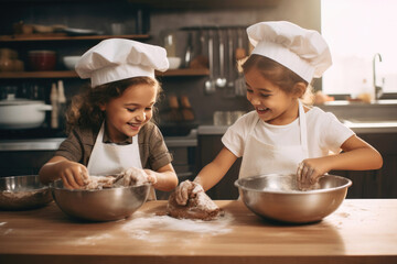 Children Baking Fun: Little Chefs Mixing Cookie Ingredients
