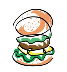 One line drawing of Bacon burger
One continuous line drawing of hamburger.
