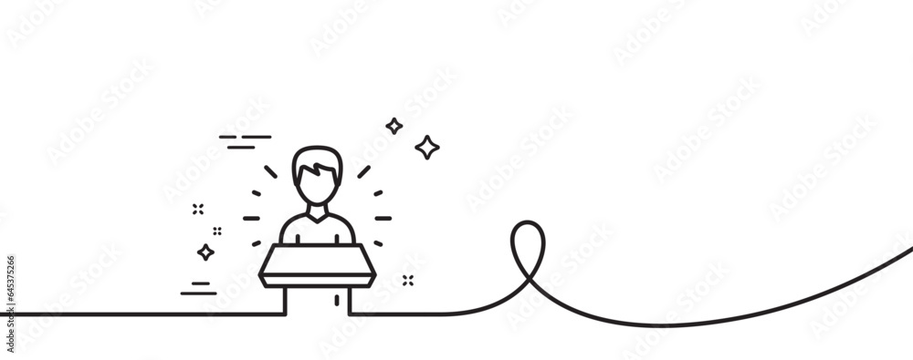 Poster brand ambassador line icon. continuous one line with curl. man speaking sign. advertisement symbol. 