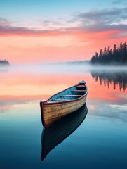 Vertical wallpaper. Boat on the lake at sunset.