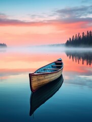 Vertical wallpaper. Boat on the lake at sunset. © Fotograf