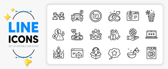 Ice maker, Launder money and Yoga line icons set for app include Loyalty star, Safe planet, Augmented reality outline thin icon. Delivery service, Laptop password, Cooking water pictogram icon. Vector