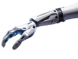 Futuristic Robot Arm Isolated on Transparent Background with Clipping Path Cutout Concept for Artificial Intelligence Innovations, Automation Machinery, and Engineering - Generative AI