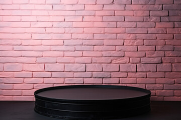 empty black podium with pink brick wall background for product presentation