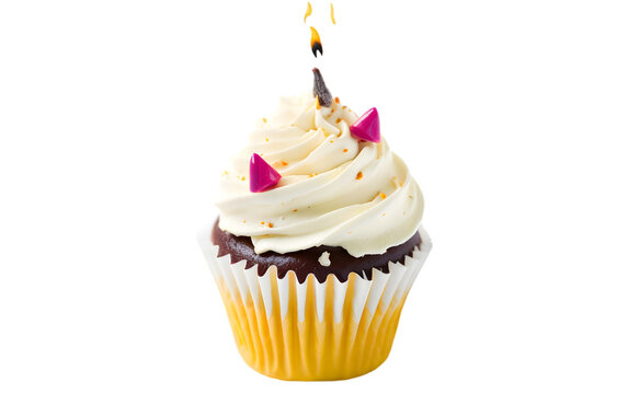 cupcake with candles isolated on transparent background PNG, cupcake PNG birthday, ai generative image 