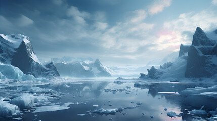 frozen lake and mountains in the winter