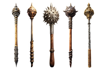 Set of mace isolated on transparent background - Generative AI