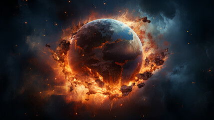 Fototapeta premium earth in fire in space. global warming concept